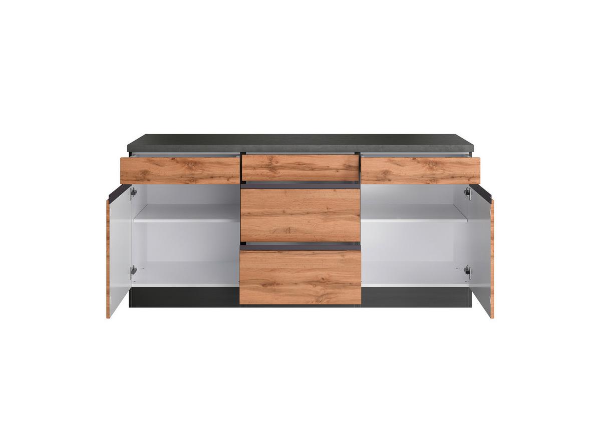 Küchenunterschrank Turin 180 cm Graphitfarben/Eiche - Eiche Wotan/Graphitfarben, Design, Holzwerkstoff (180/86/60cm) - Held