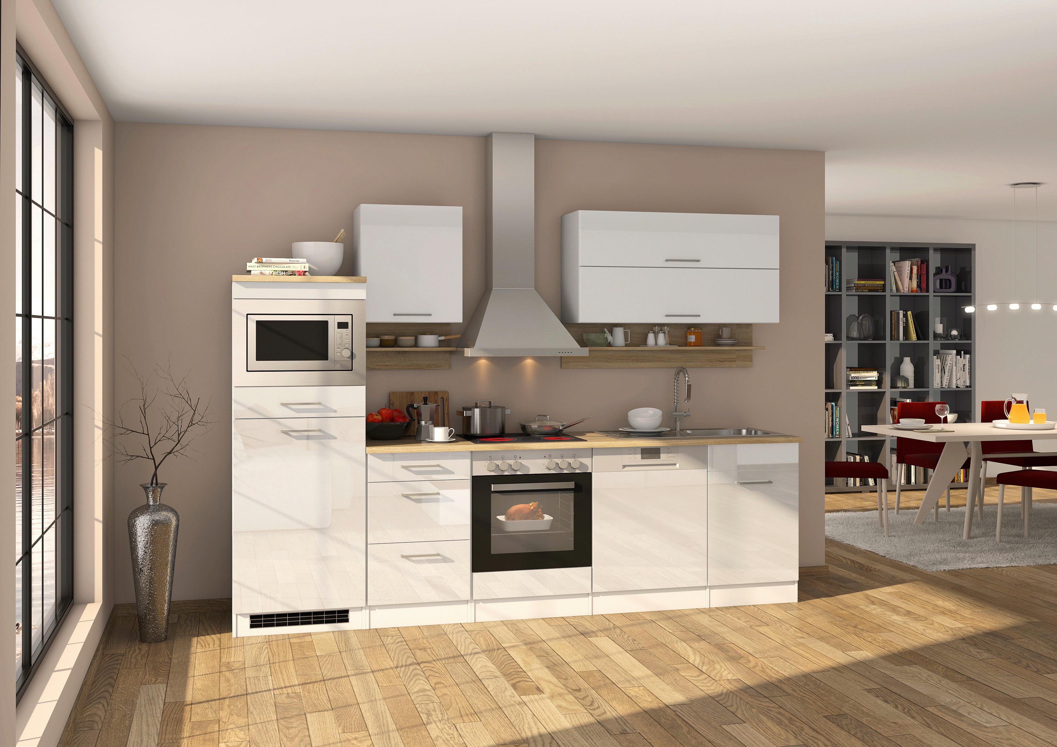 Küchenzeile Mailand mit Geräten 280 cm Weiß Elegant