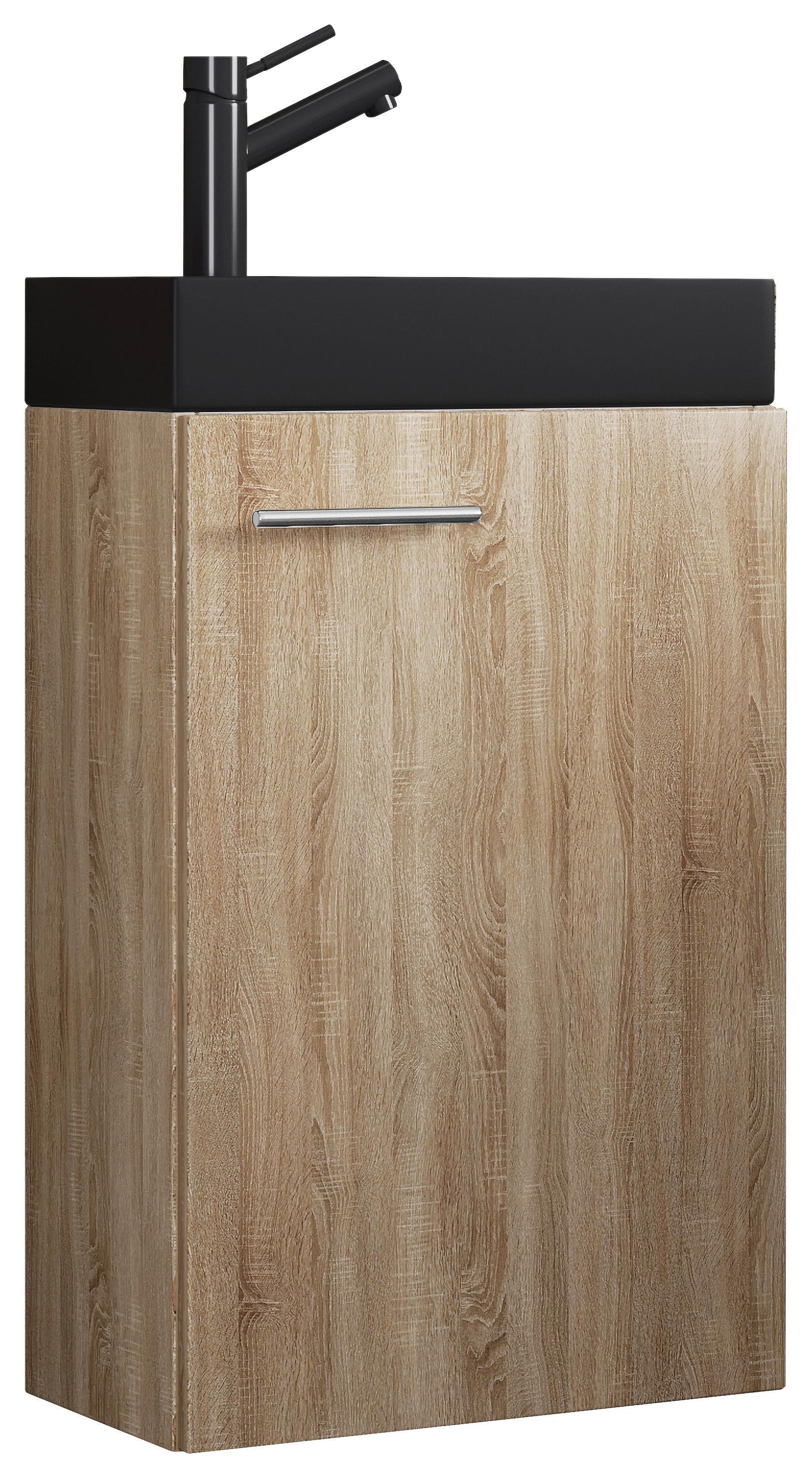 Waschtischkombi Slito Bl - Schwarz/Sonoma Eiche, MODERN, Keramik/Holzwerkstoff (40,5cm) - MID.YOU