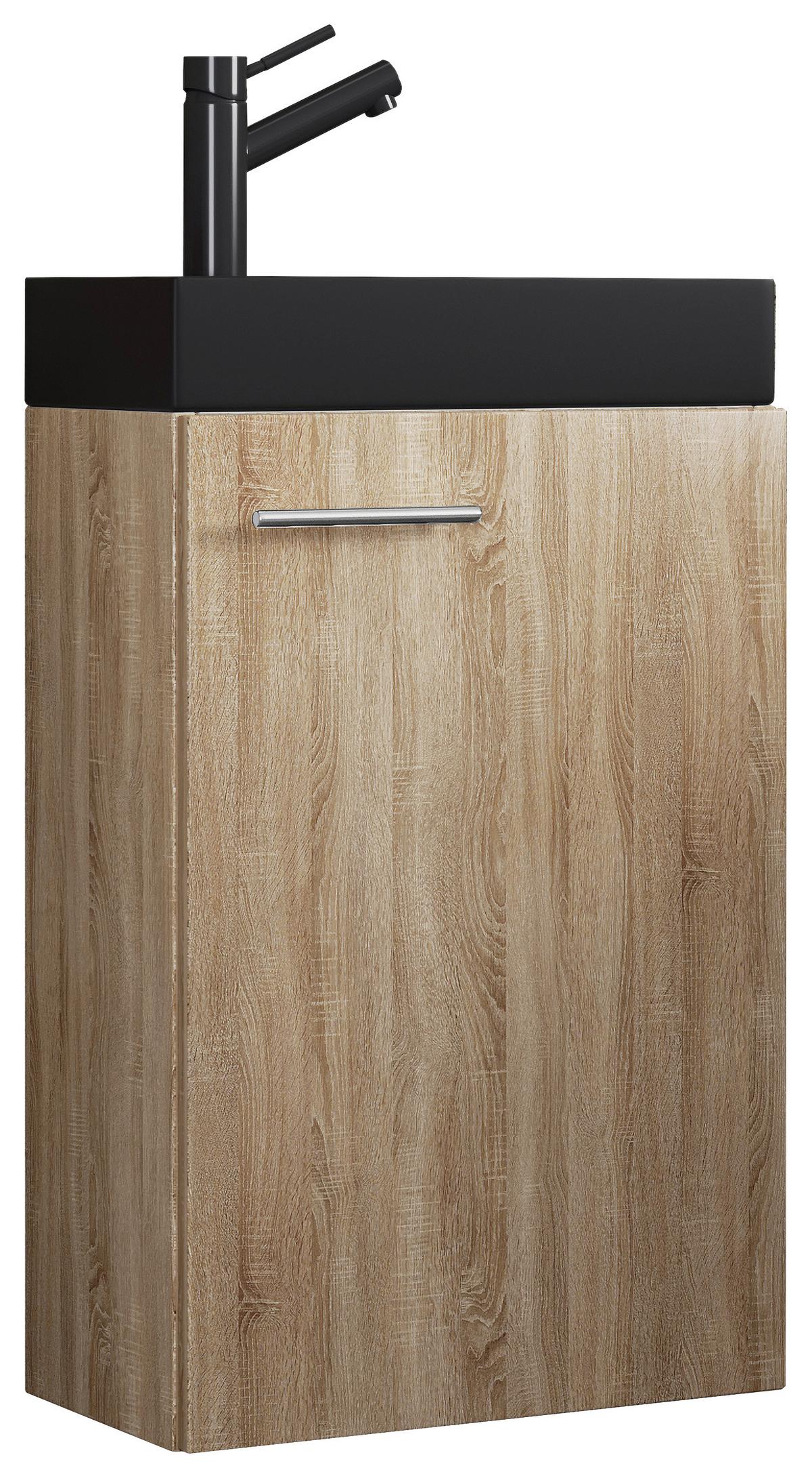 Waschtischkombi Slito Bl - Schwarz/Sonoma Eiche, MODERN, Keramik/Holzwerkstoff (40,5cm) - MID.YOU