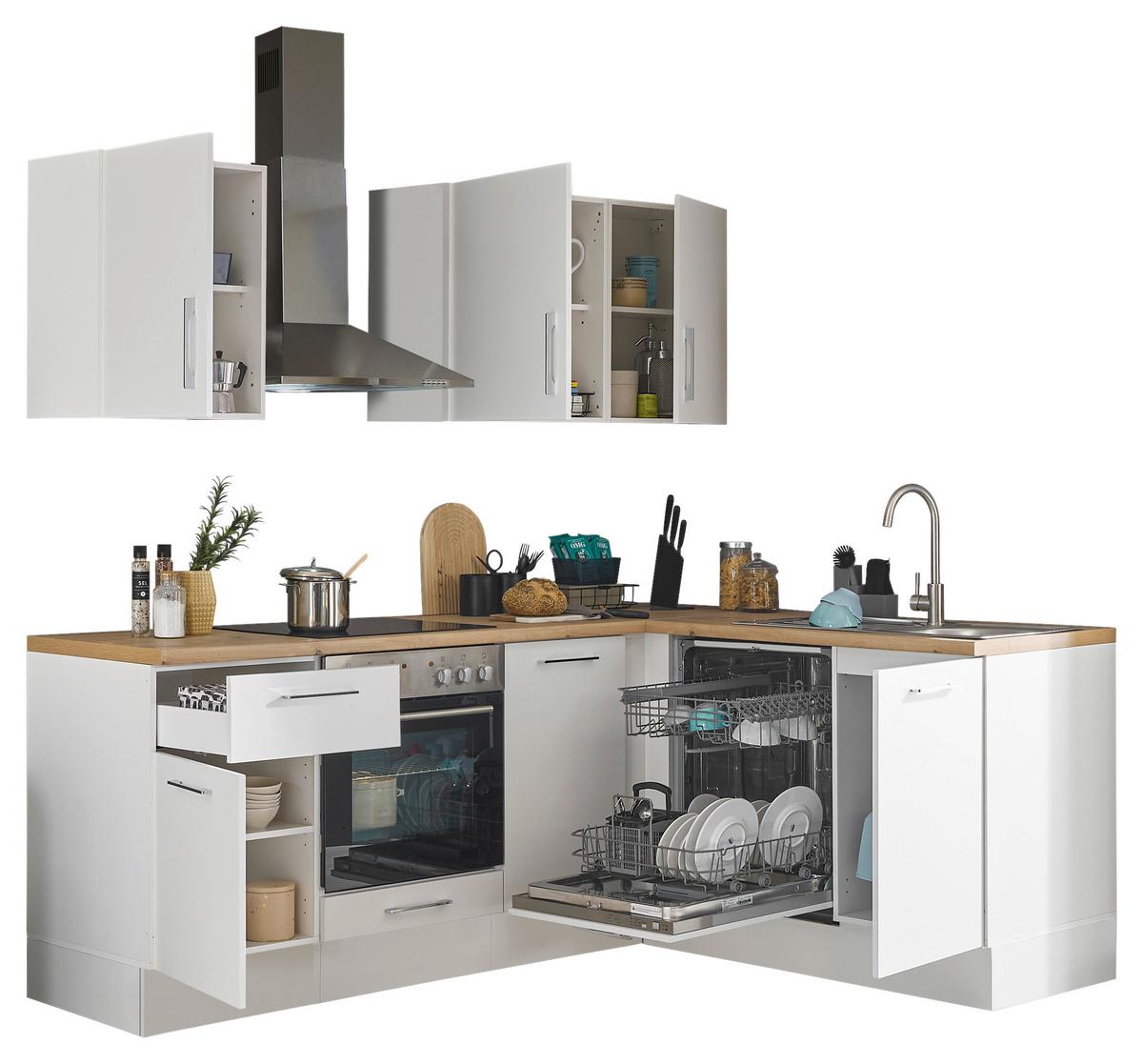 Eckküche Turin Weiß/Eiche Dekor 220x175 cm - Weiß/Eiche Artisan, Basics, Holzwerkstoff (220/175cm) - MID.YOU