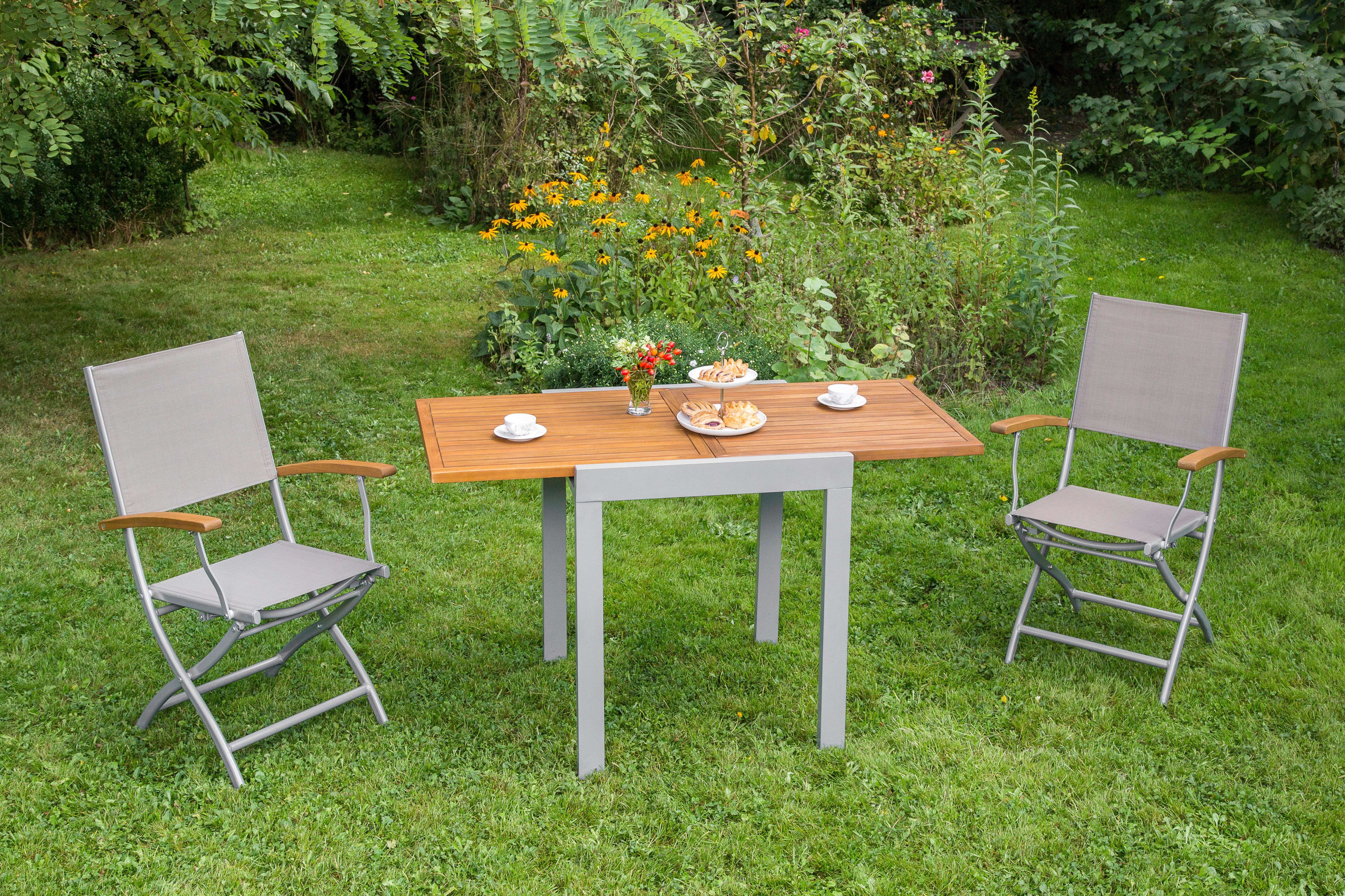 Gartensessel Klappbar Naxos Holz/Metall/Textil - Silberfarben/Grau, KONVENTIONELL, Holz/Textil (57/92/60cm) - Gardenson