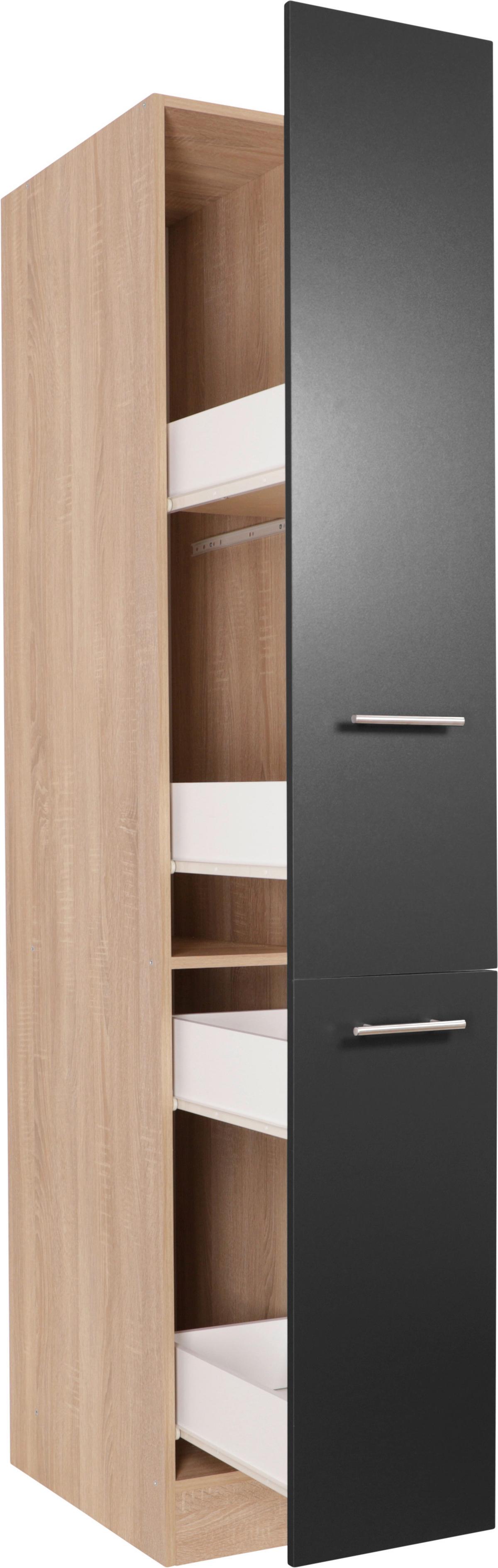 Apothekerschrank Merle Schwarz, Eiche Dekor B: 30cm - Eichefarben/Schwarz, Basics, Holzwerkstoff (30/200/60cm) - Respekta