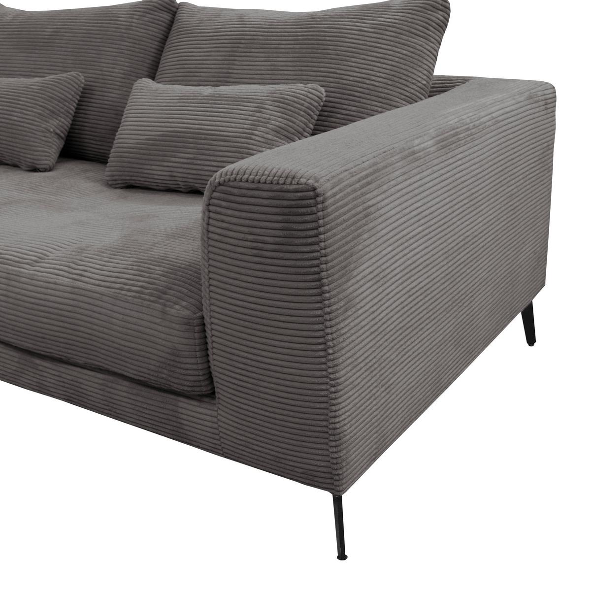 Ecksofa Berlin Cord Grau 172x313 cm - Schwarz/Grau, Design, Textil (172/313cm) - Livetastic