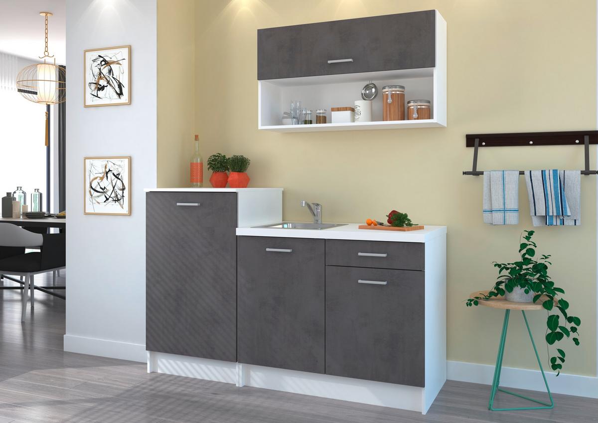 Mini Konyha Smart 160cm - fehér/szürke, Design, faalapú anyag (160cm) - P & B