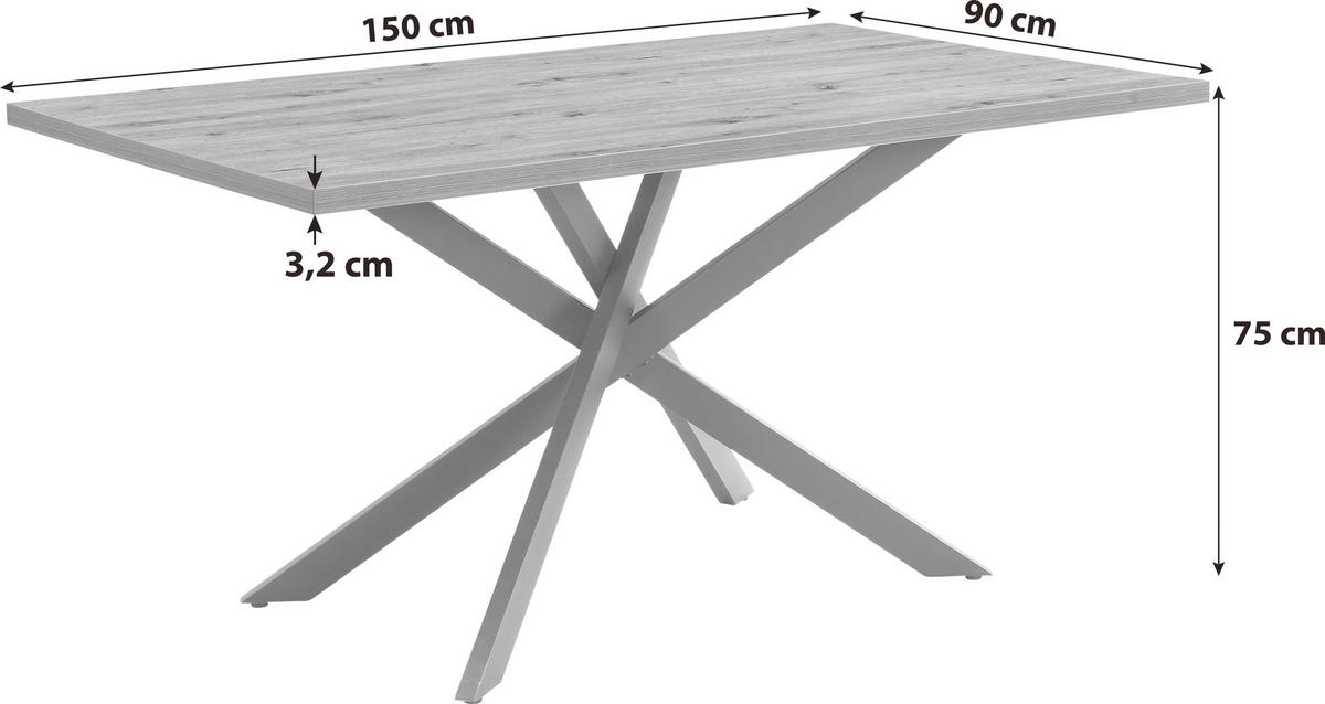 Esstisch Ebbo 150x90 Cm Wildeiche Dekor - Wildeiche/Schwarz, LIFESTYLE, Holzwerkstoff/Metall (150/75/90cm)