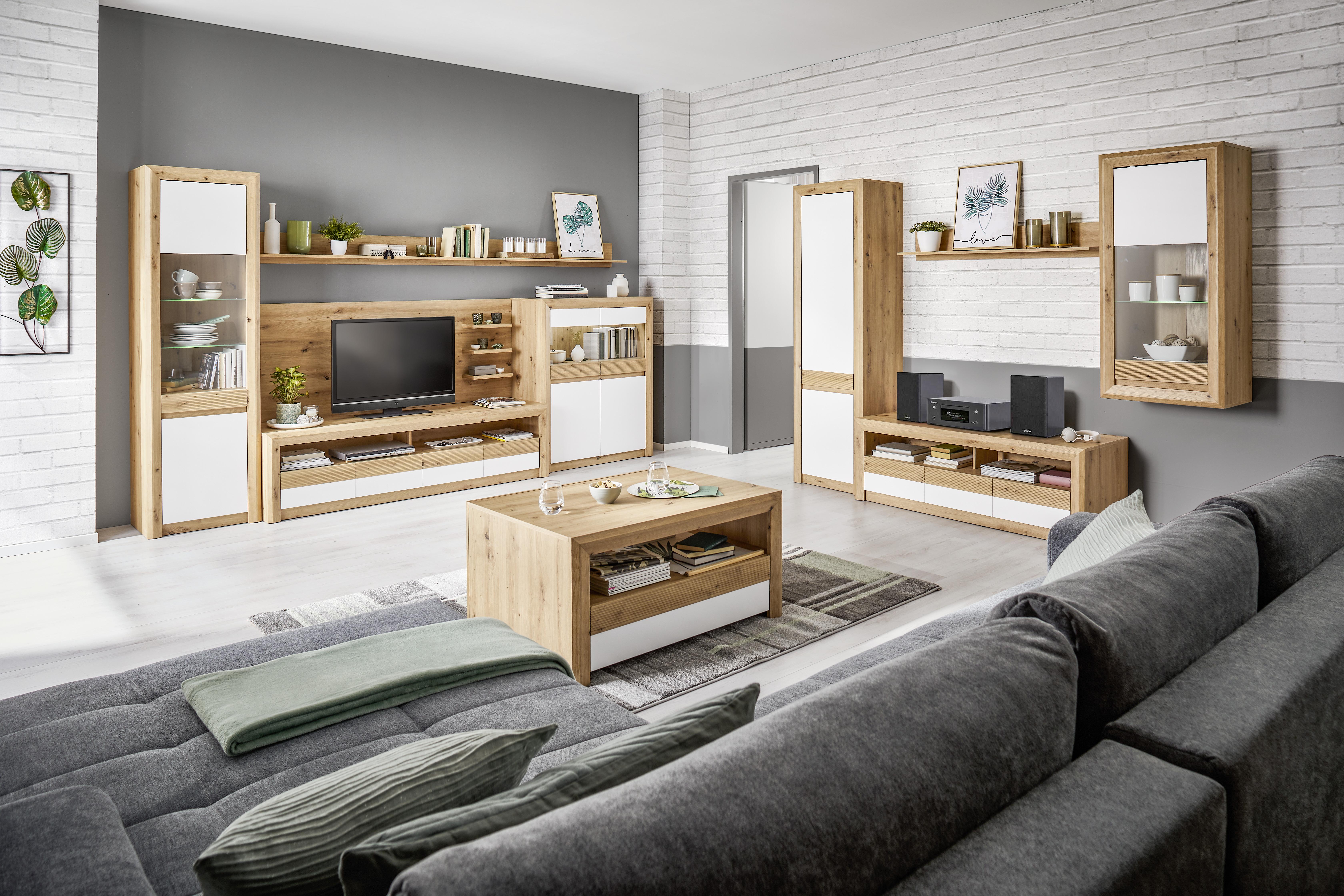 Couchtisch mit Stauraum Kashmir New, Eiche Dekor/Weiß - Eichefarben/Weiß, MODERN, Holzwerkstoff (100/50/69cm) - James Wood