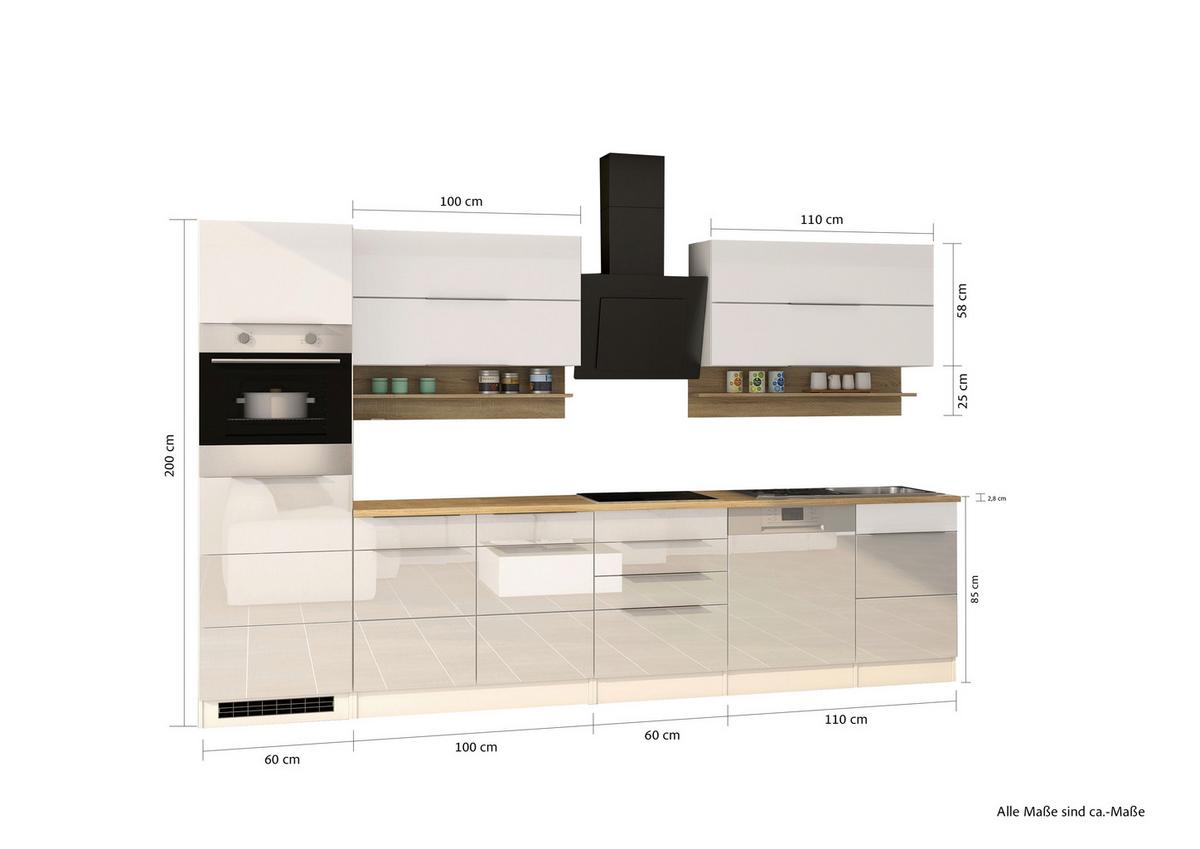 Küchenleerblock Neapel Weiß/Eiche Dekor B: 330 cm - Weiß Hochglanz/Weiß, MODERN, Holzwerkstoff (330cm) - Held