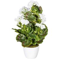 Kunstpflanze Geranie inkl. Topf H: 13 cm - Weiß/Grün, Design, Keramik/Kunststoff (40cm) - P & B