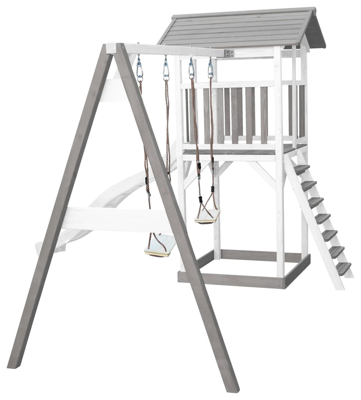 Spielturm A025.122.92 - Weiß/Grau, KONVENTIONELL, Holz/Kunststoff (356,6/241,9/349cm) - Ambia Garden