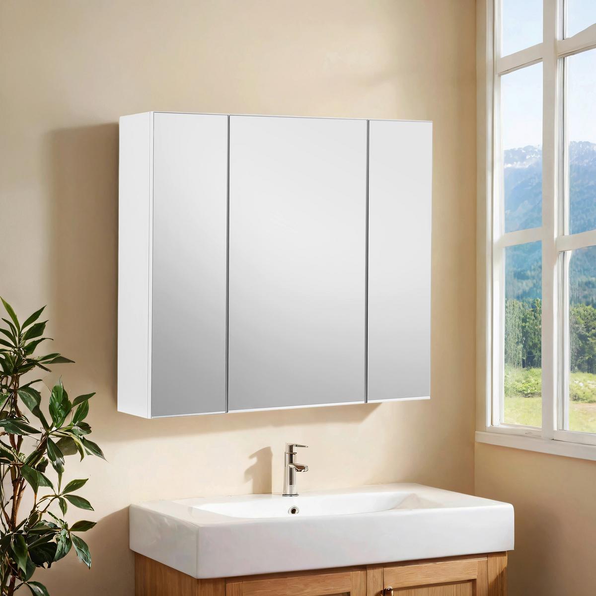 Spiegelschrank 3-türig BHT: 60x55x15 cm Weiß - Weiß, Trend, Glas/Holzwerkstoff (60/55/15cm) - MID.YOU