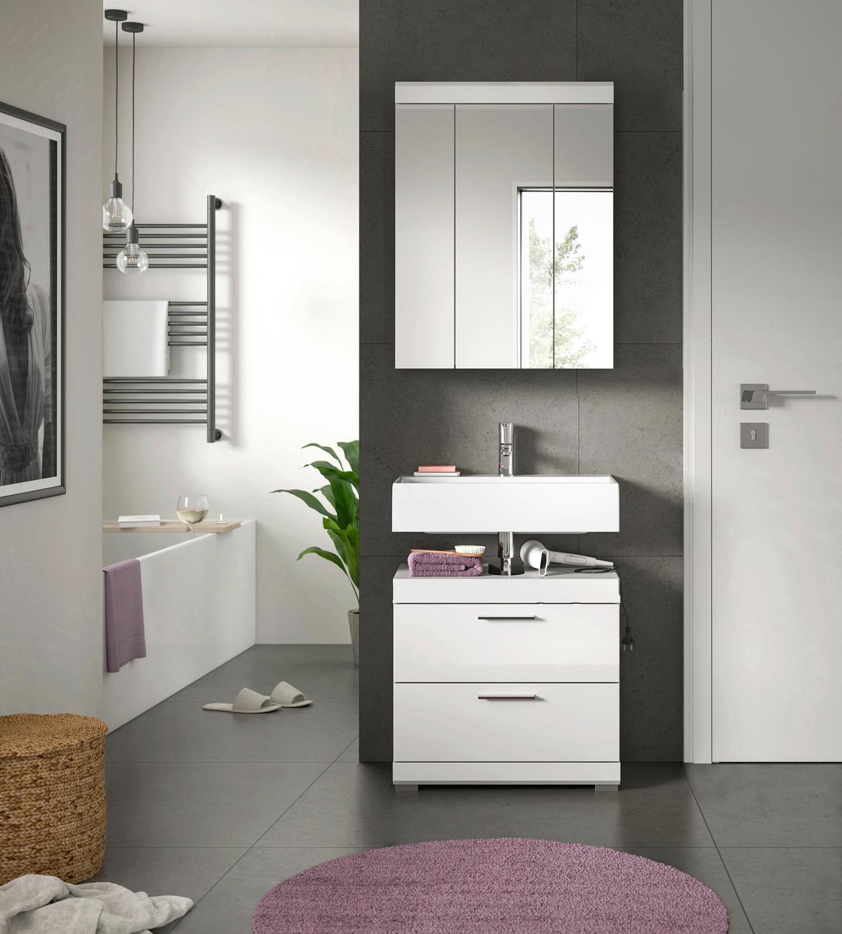 Badezimmer Scout Weiß B: 60 Cm - Weiß Hochglanz/Silberfarben, MODERN, Glas/Holzwerkstoff (60cm) - MID.YOU