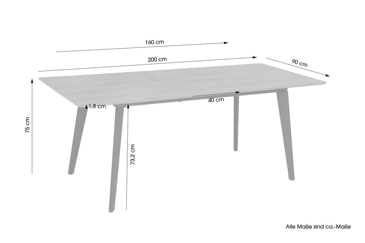 Ausziehtisch Oklahoma B: 160-200 Cm - Eichefarben/Schwarz, Design, Holzwerkstoff/Metall (160-200/90/76cm) - MID.YOU