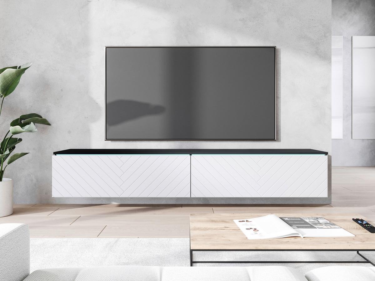Nízká komoda s LED osvětlením, bílá - bílá/šedá, Basics, kompozitní dřevo/plast (180/30/33cm) - P & B