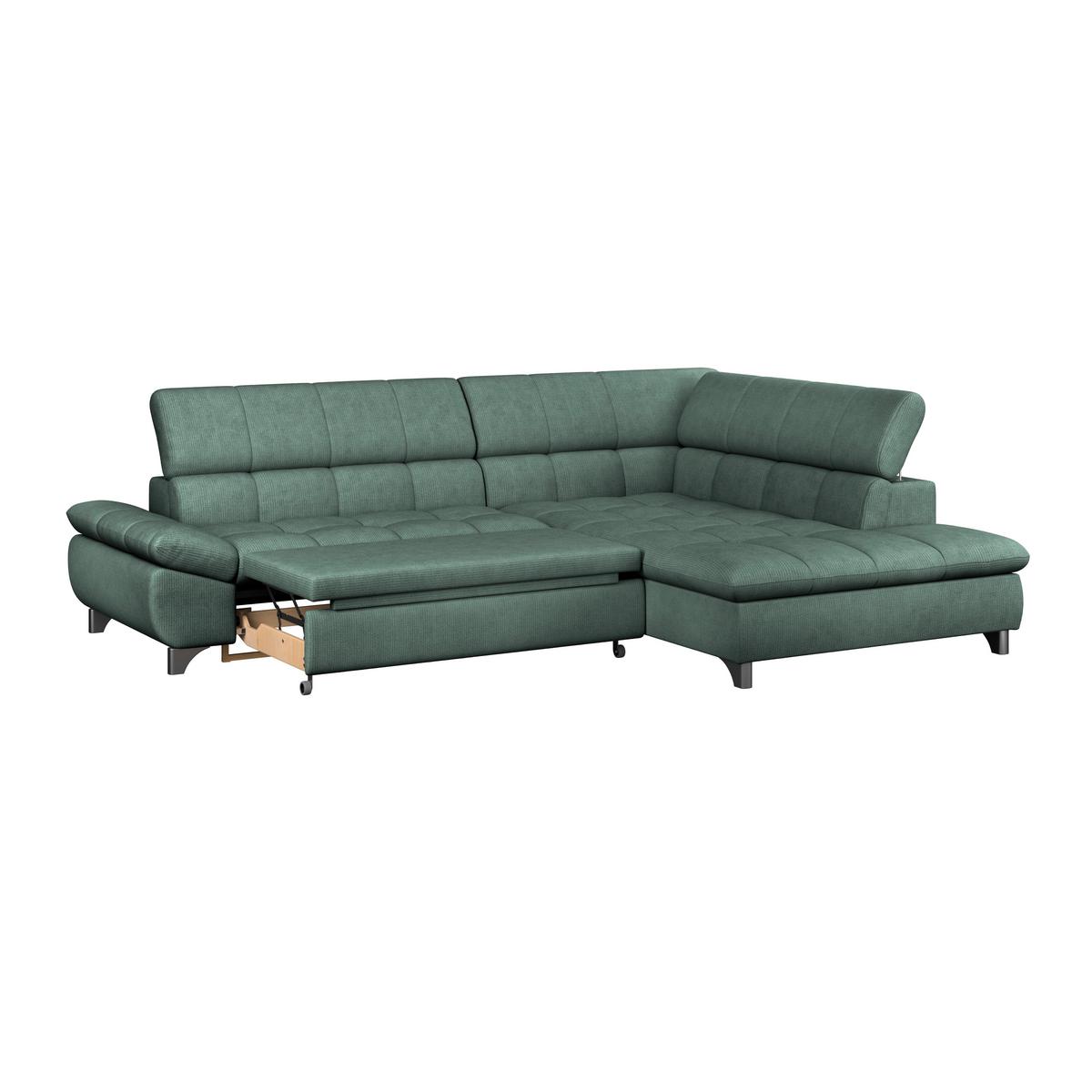 Ecksofa Mit Schlaffunktion Gemini Grün 312x234 Cm - Chromfarben/Dunkelgrün, KONVENTIONELL, Textil (312/234cm)