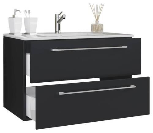 Waschtischkombi Badinos Schwarz B: 81 cm - Schwarz/Weiß, MODERN, Keramik/Holzwerkstoff (81cm) - MID.YOU