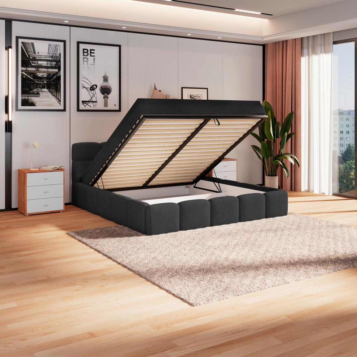 Polsterbett Noe Schwarz 180x200 cm - Schwarz, Trend, Textil/Metall (180/200cm)