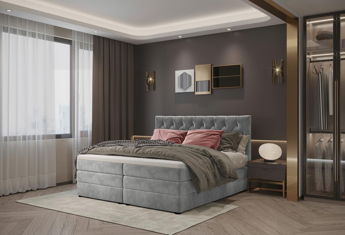 Boxspringbett Elio Silberfarben 180x200 cm H3 - Silberfarben/Schwarz, ROMANTIK / LANDHAUS, Textil (184/121/212cm) - James Wood