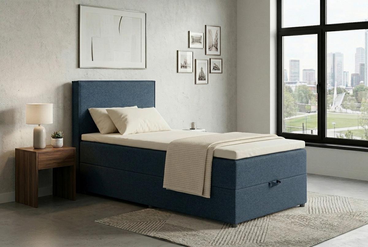 Boxspringbett Naxos 100x200 Soul 2 Dunkelblau - Schwarz/Dunkelblau, MODERN, Holzwerkstoff/Textil (100/200cm)