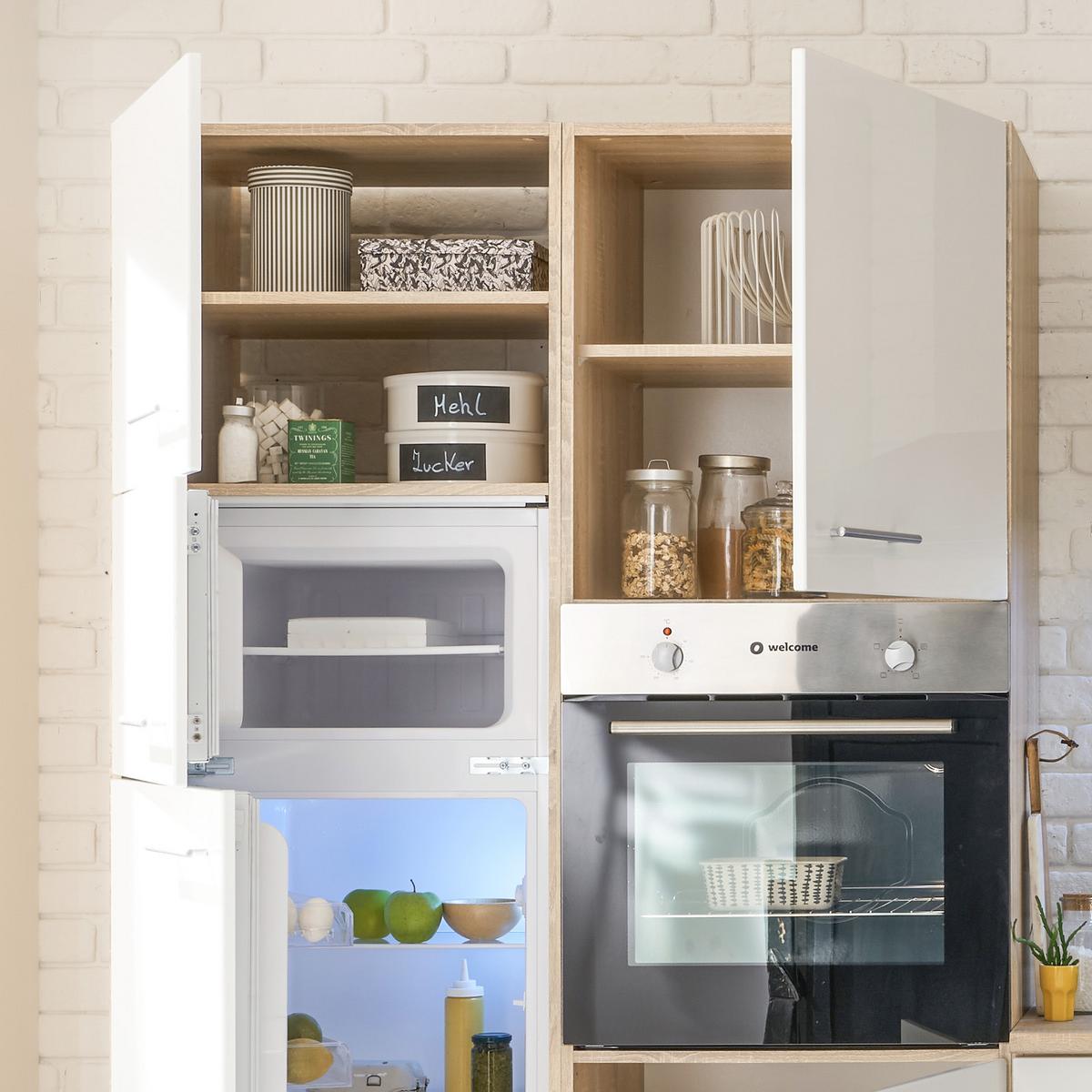 Küchenzeile Laurel ohne Geräte 310 cm Eiche/Weiß Hochglanz - Weiß/Sonoma Eiche, MODERN, Holzwerkstoff (310cm) - MID.YOU