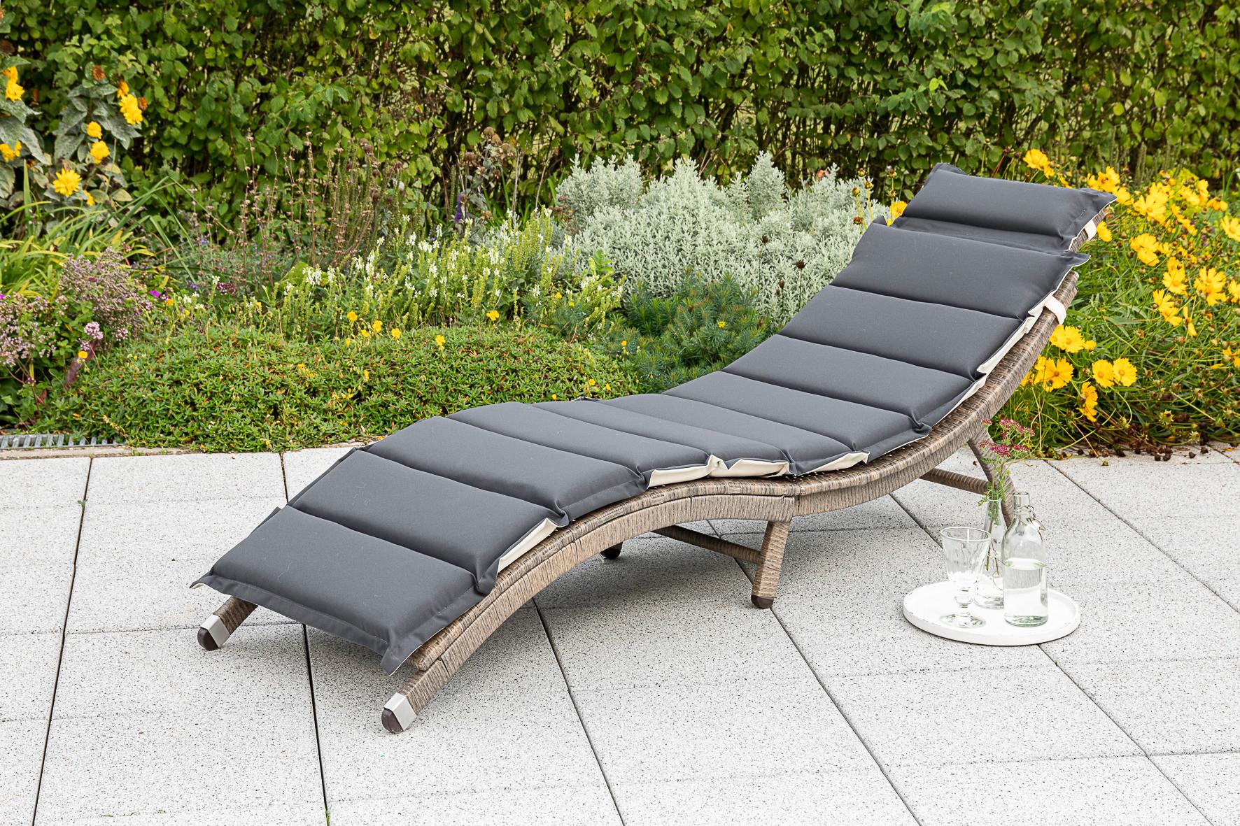 Sonnenliege Waikiki Metall/Kunststoff mit Auflage - Naturfarben/Grau, MODERN, Kunststoff/Metall (172/62/54cm) - Gardenson