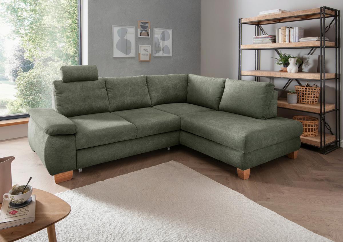 Eckschlafsofa Positano Dunkelgrün S: 261x206 cm - Wildeiche/Dunkelgrün, MODERN, Textil (261/206cm) - Livetastic