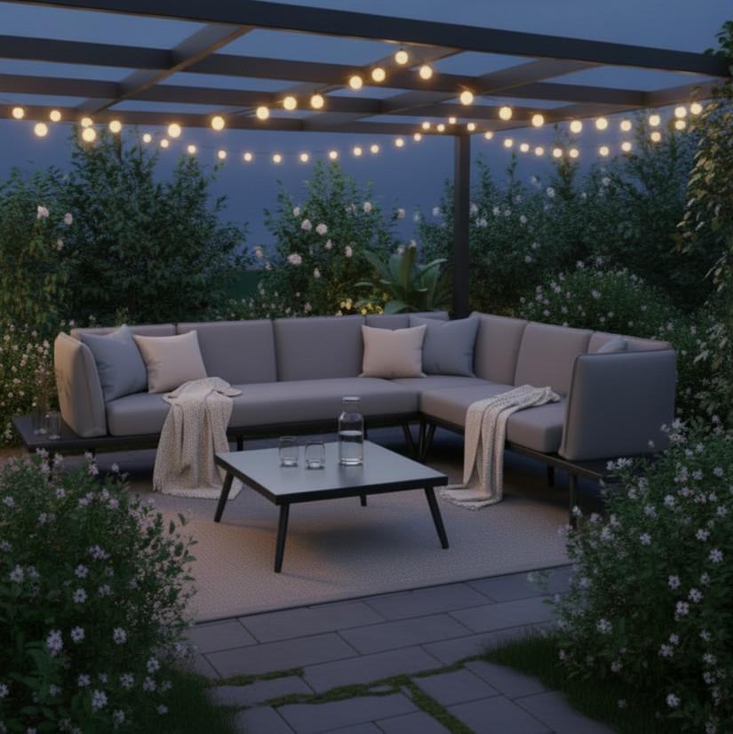 TERASOVÁ SEDACÍ SOUPRAVA JOANNA - černá, Moderní, kov (300/78/80cm) - Bessagi Garden