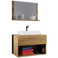 Badmöbel-Set 3-Tlg. Lendas B: 80 cm Honig-Eiche Dekor - Honigeiche/Weiß, MODERN, Keramik/Holzwerkstoff (80cm) - MID.YOU