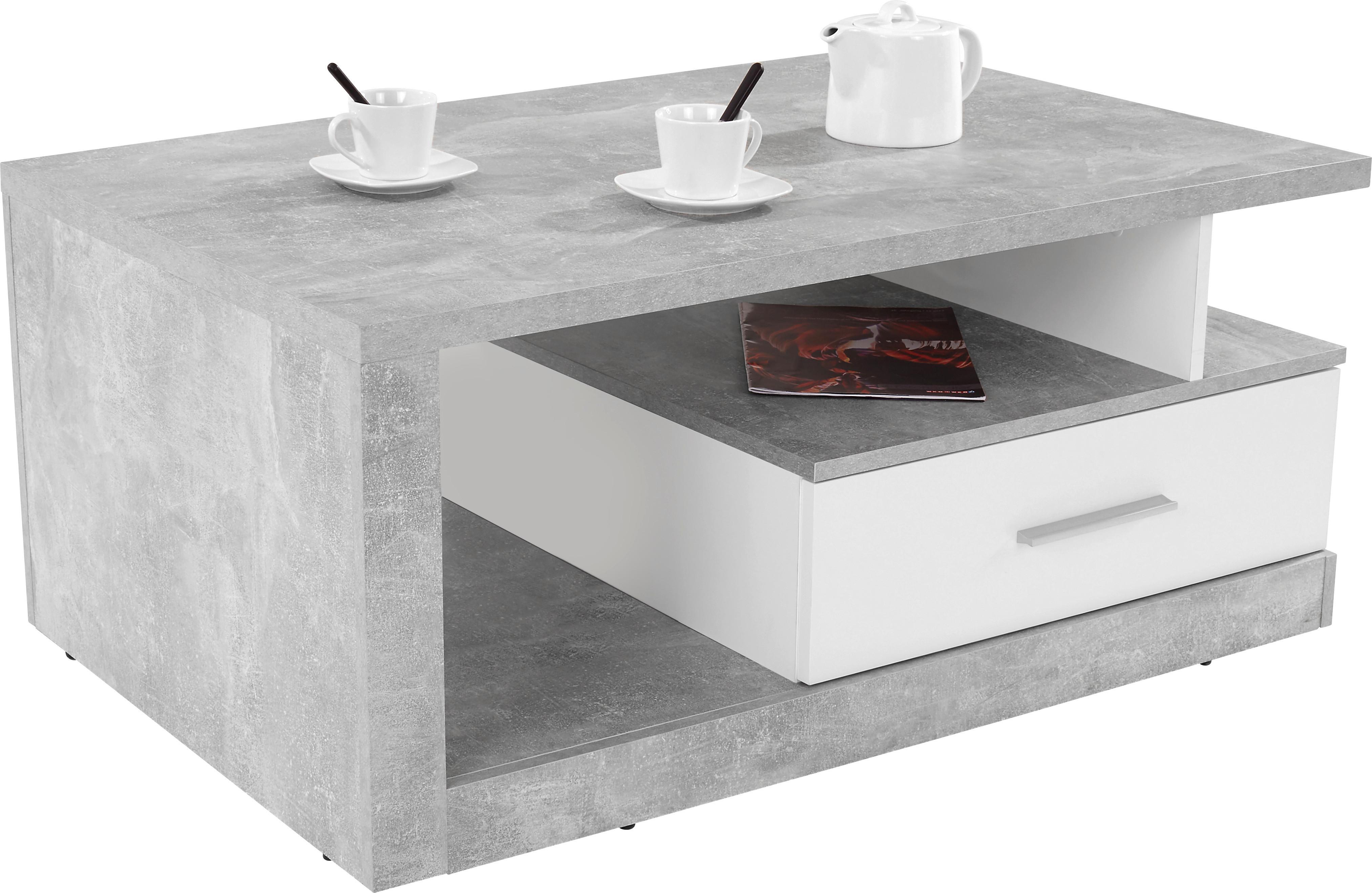 Couchtisch mit Stauraum Iguan, Betonoptik/Weiß - Weiß/Grau, MODERN, Holzwerkstoff (110/45/67cm)
