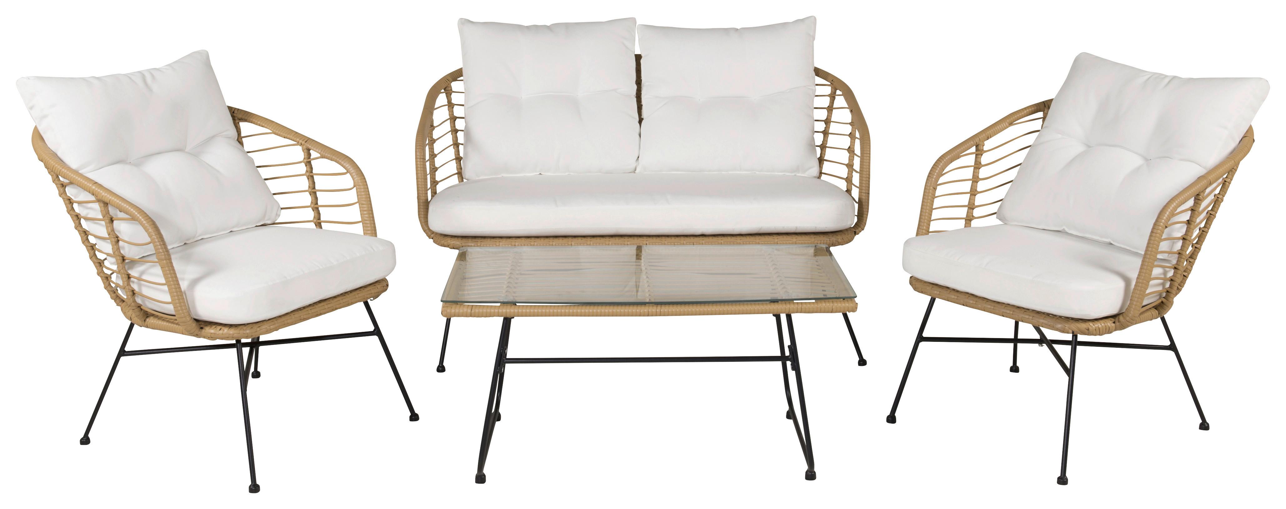 Loungegarnitur Viga - Beige/Schwarz, KONVENTIONELL, Glas/Kunststoff - Gardenson