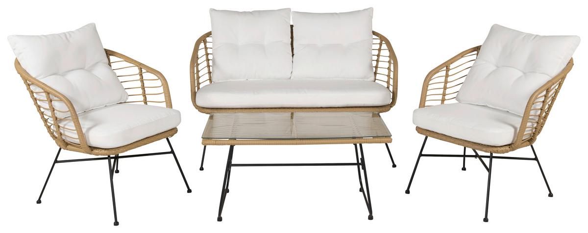 Loungegarnitur Viga - Beige/Schwarz, KONVENTIONELL, Glas/Kunststoff - Gardenson