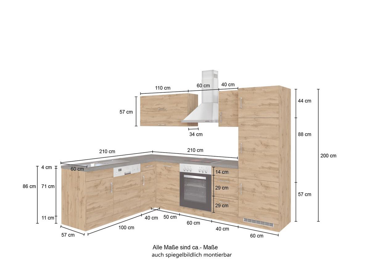 Eckküche Winkelblock Ohne Geräte 270x150 Cm Eichefarben - Eichefarben/Anthrazit, MODERN, Holzwerkstoff (210/270cm) - Held