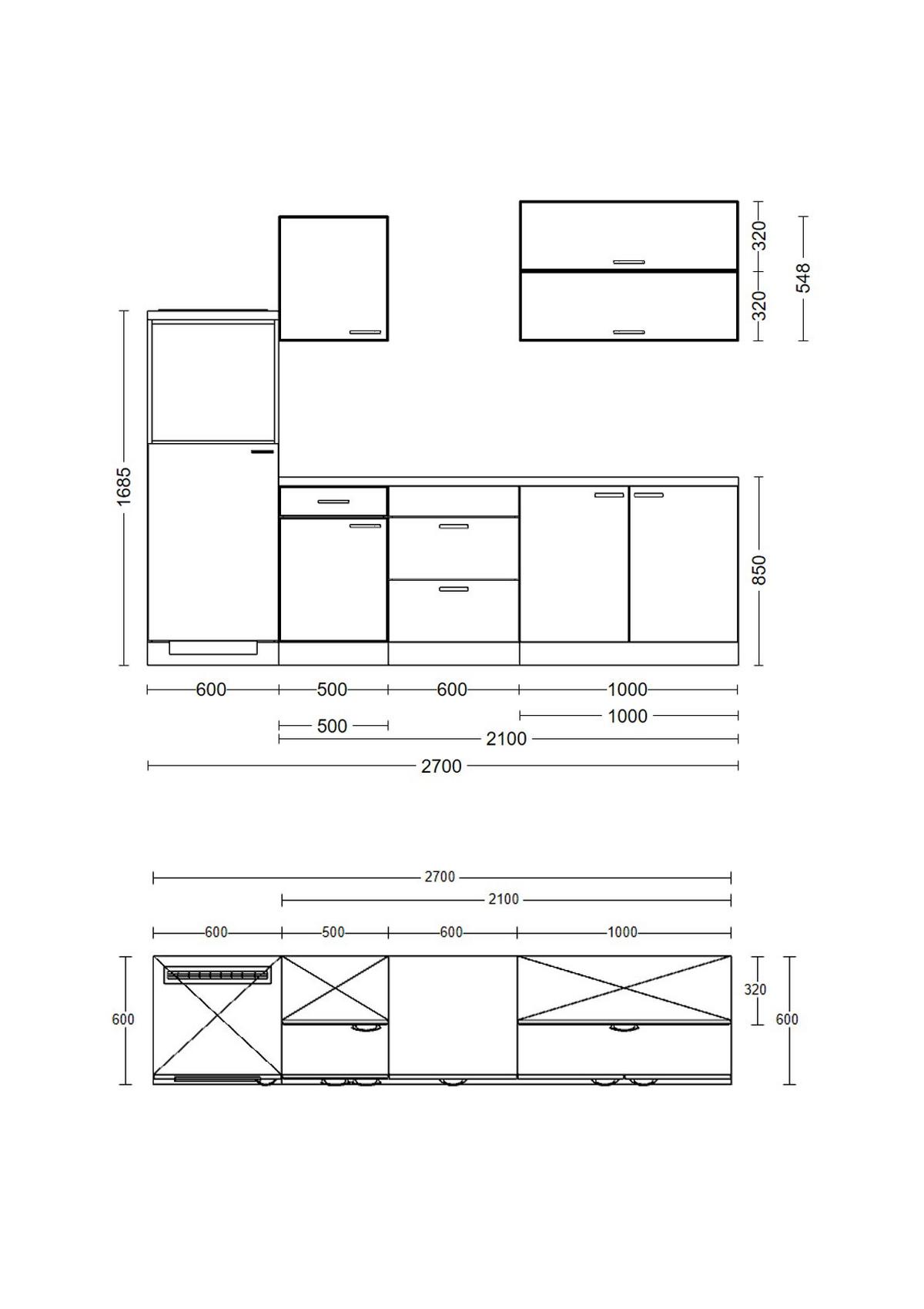 Kuchynský blok LUCCA bez spotrebičov, šírka 270 cm - sivohnedá/biela, Modern, kompozitné drevo/plast (270cm) - MID.YOU