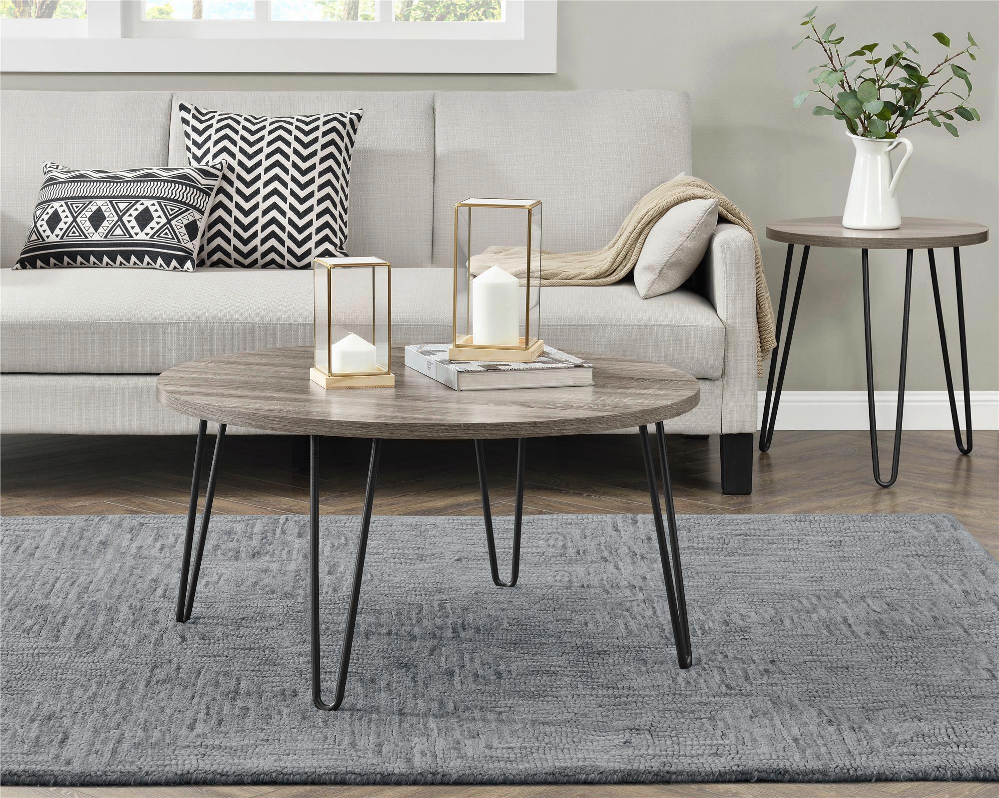 Beistelltisch Owen Grau/eichefarben 90 Cm - Eichefarben/Schwarz, Design, Metall (90/45/90cm) - MID.YOU