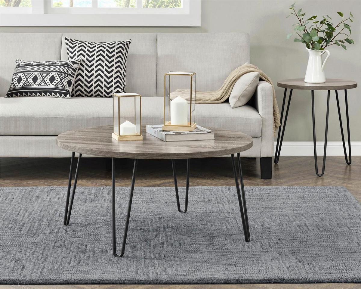 Beistelltisch Owen Grau/eichefarben 90 Cm - Eichefarben/Schwarz, Design, Metall (90/45/90cm) - MID.YOU