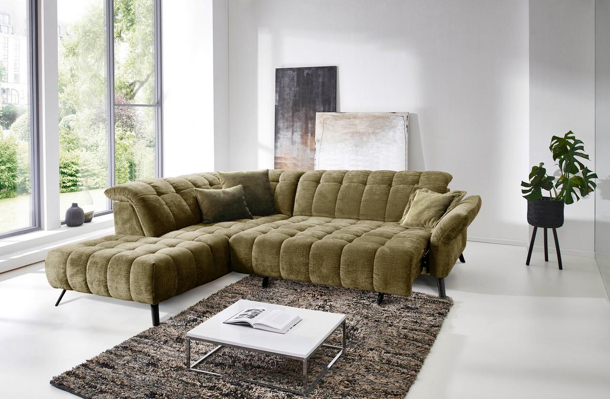 Rohová sedačka NEW YORK, levá, olivově zelený velur - černá/olivově zelená, Moderní, kov/kompozitní dřevo (261/87-104/288cm) - Premium Living