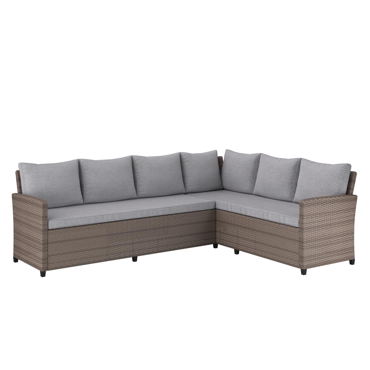 Loungegarnitur 5-Tlg. Porto aus Kunststoff mit Kissen - Grau, MODERN, Kunststoff/Textil (232/175cm) - Beldano
