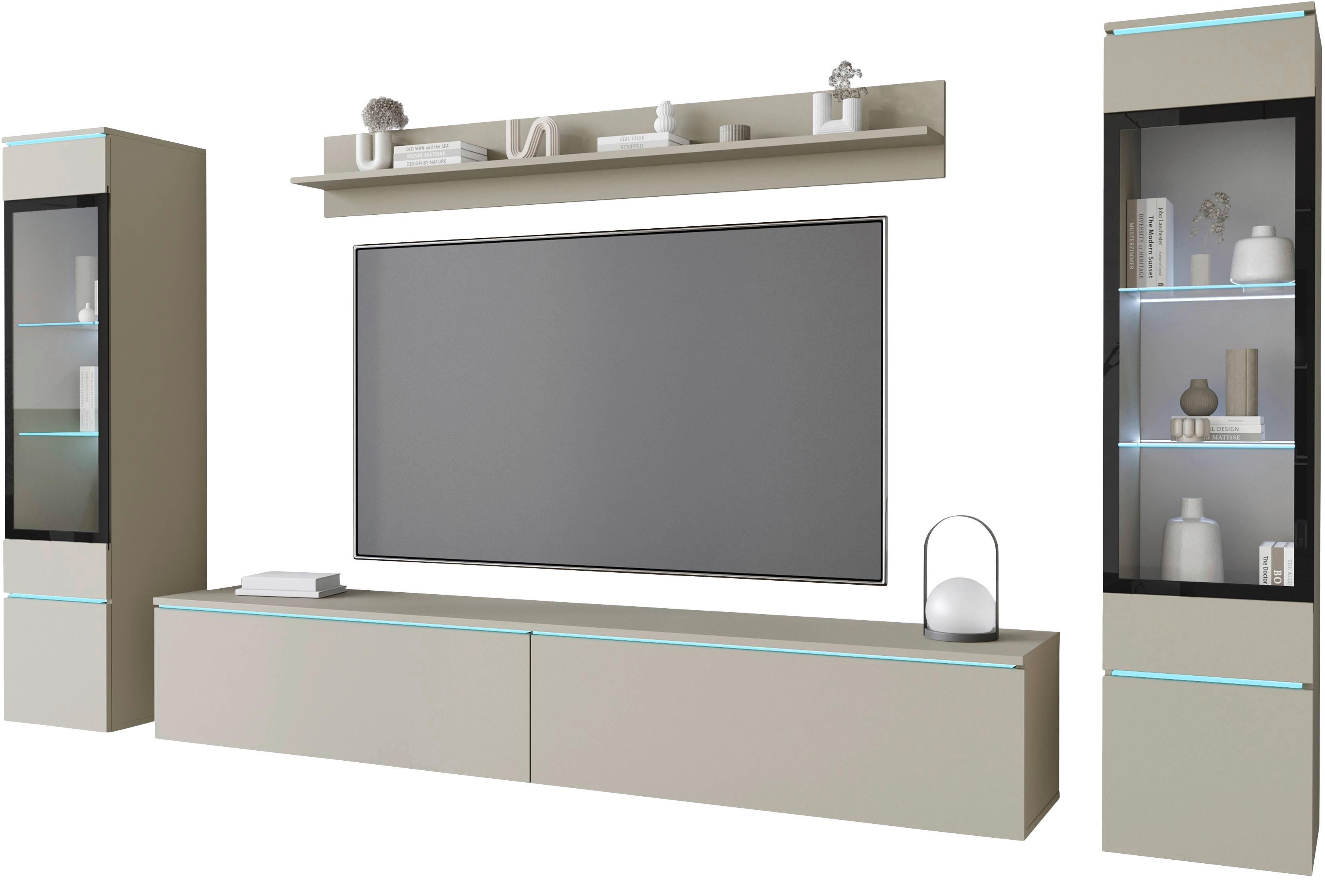 Wohnwand Vera II 4-teilig Beige/Kaschmir B: 240 cm - Kaschmir/Beige, Trend, Glas/Holzwerkstoff (240/130/33cm) - P & B