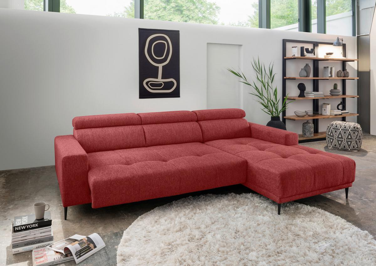 Ecksofa Intera, Rot S: 276x188 Cm - Rot/Schwarz, KONVENTIONELL, Textil (276/188cm) - Livetastic