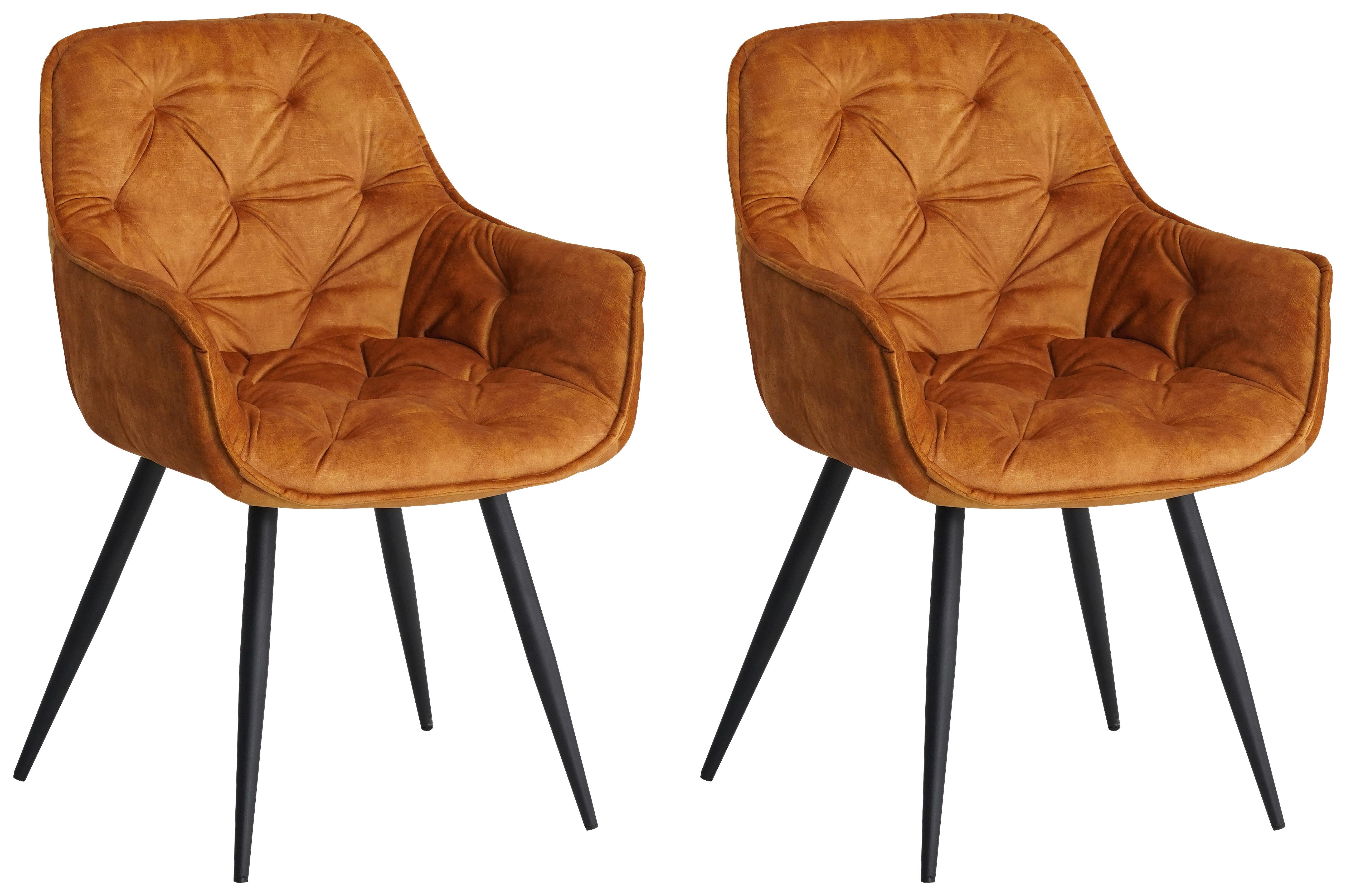 Armlehnstuhl-Set Alan Cognac B: 54 cm - Cognac/Schwarz, MODERN, Textil/Metall (54/86/53cm) - MID.YOU