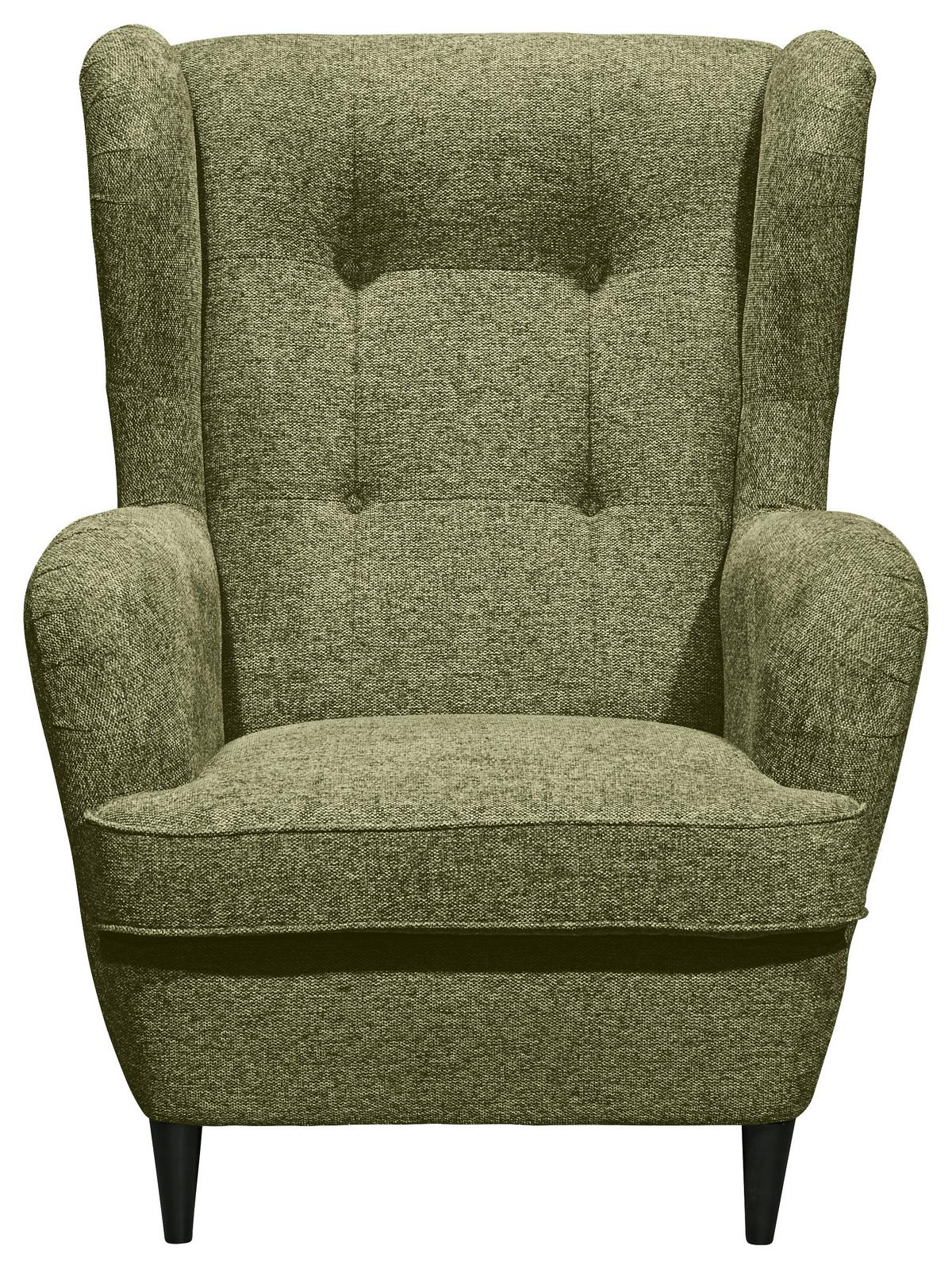 Ohrensessel Oskar Webstoff Olivefarben - Schwarz/Olivgrün, Basics, Holzwerkstoff/Textil (78/102/98cm) - MID.YOU