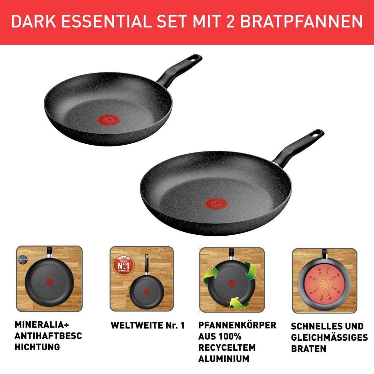 PFANNENSET DARK ESSENTIAL - Schwarz, Basics, Metall - Tefal