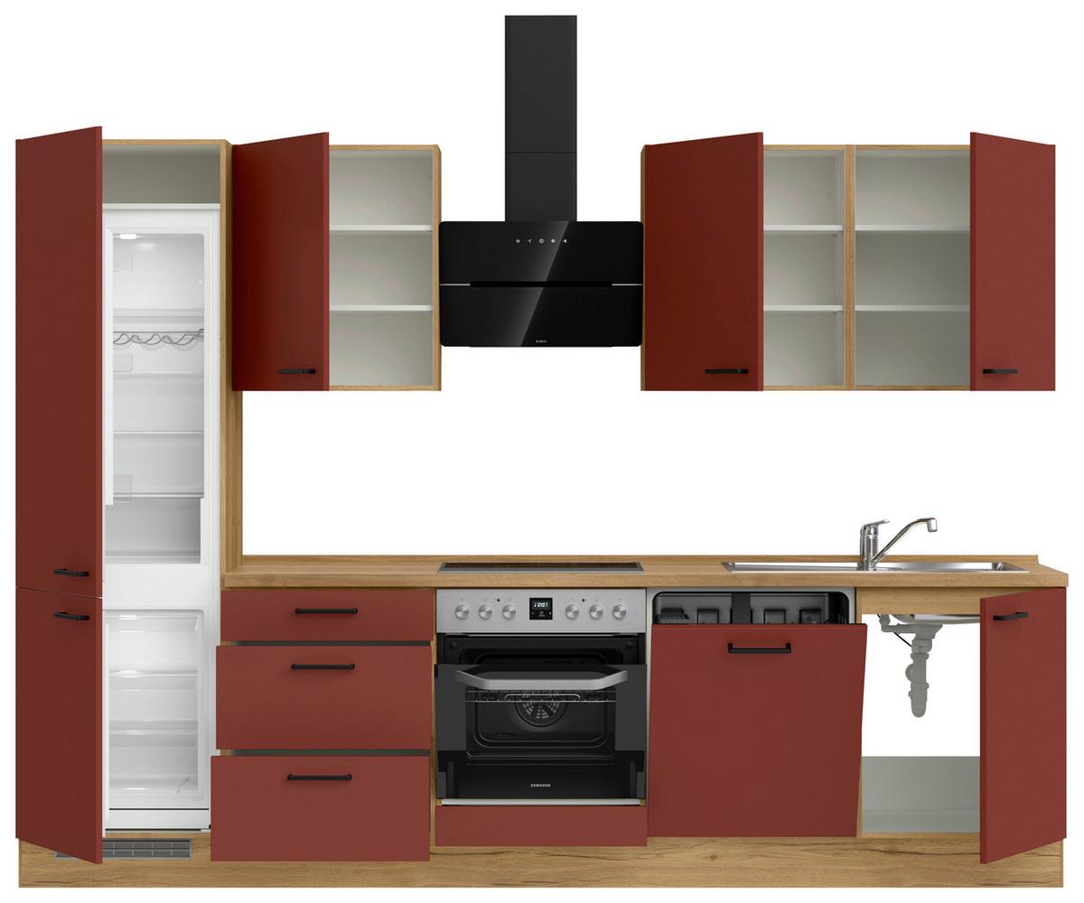 Küchenleerblock Easytouch High-Line, H10 Links - Eichefarben/Rot, MODERN, Holzwerkstoff (300cm) - Nobilia