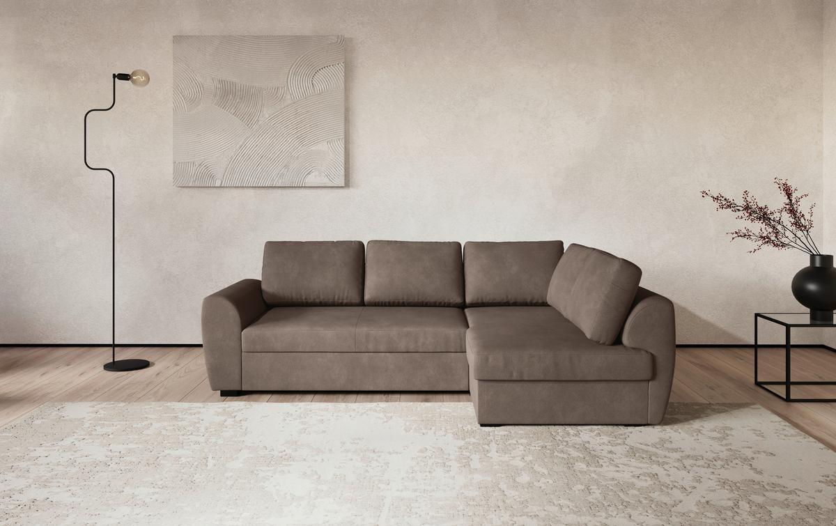 Ecksofa mit Bettfunktion Drift Microfaser taupe, B: 253cm - Taupe/Schwarz, Trend, Textil (253/154cm)