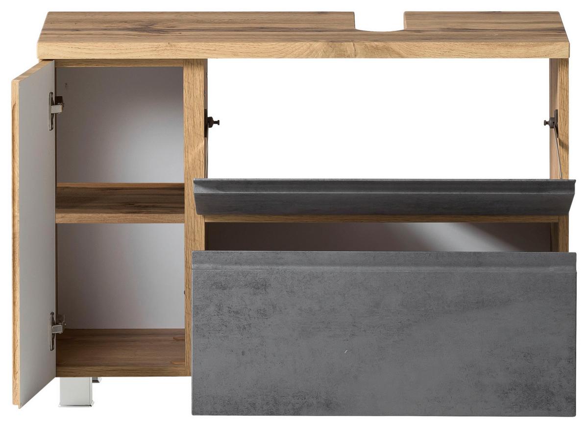 Waschbeckenunterschrank Varese - Eiche Wotan/Hellgrau, MODERN, Holzwerkstoff (85/56/35cm) - Held