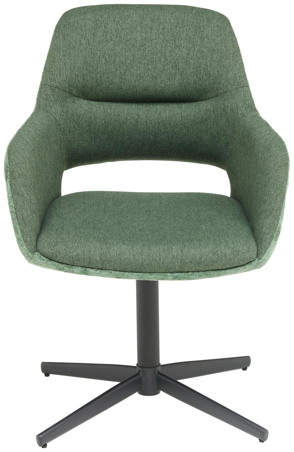 Armlehnstuhl Kaan Chenille Grün, B: 61 Cm - Schwarz/Grün, KONVENTIONELL, Textil/Metall (61/85/63cm) - MID.YOU