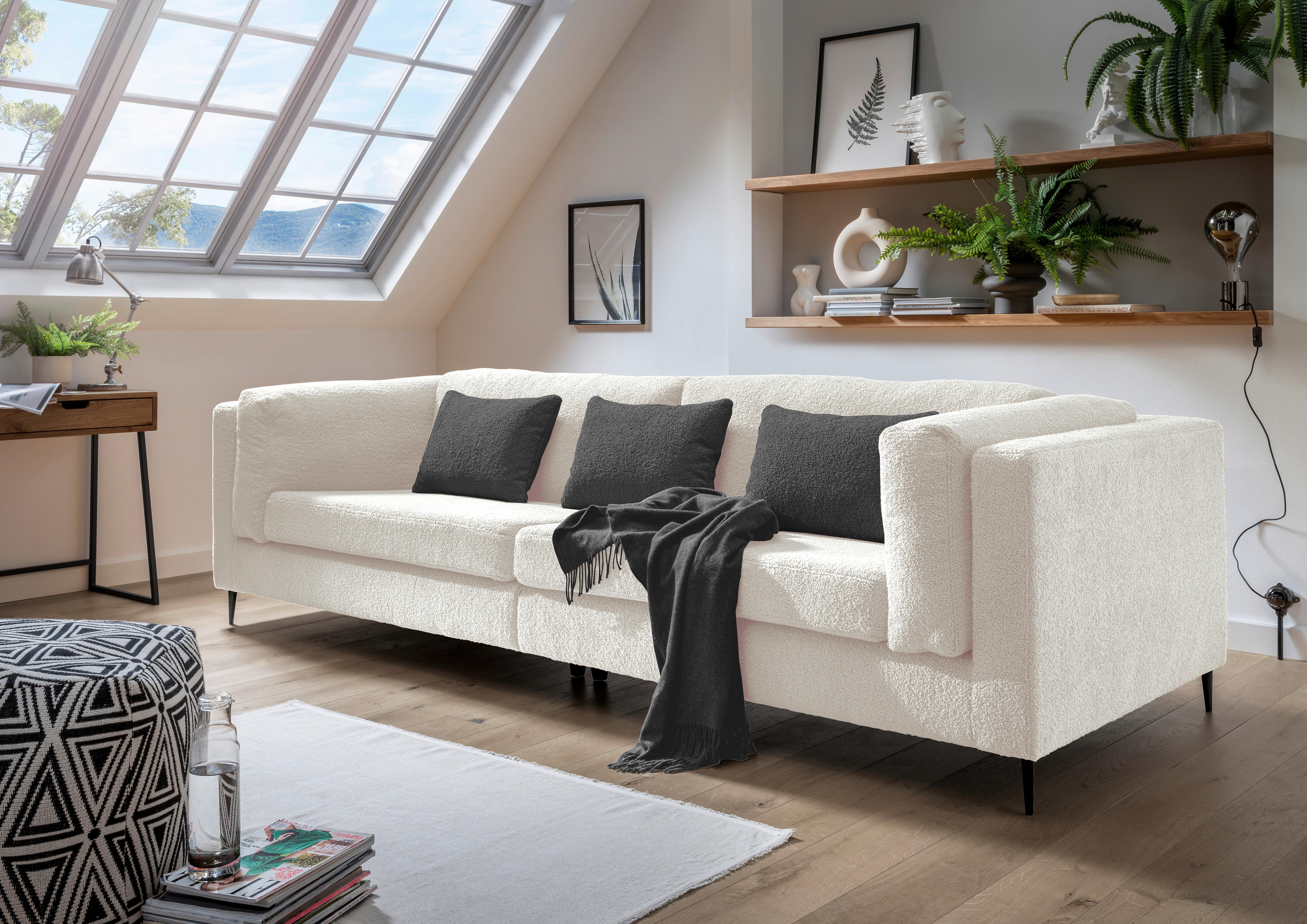 4-Sitzer-Sofa Roma Weiß Teddystoff - Anthrazit/Schwarz, Design, Textil (306/83/113cm) - Livetastic