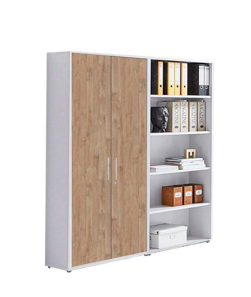 Aktenschrank Office Edition Weiß/eiche Dekor B: 168,8cm - Eichefarben/Weiß, MODERN, Holzwerkstoff (168,8/185,6/33cm) - MID.YOU