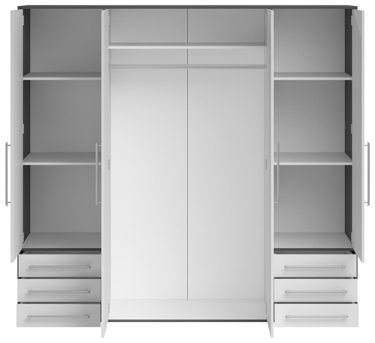 Drehtürenschrank mit Laden B: 206 cm Lyss Weiß/Graphitfarben - Graphitfarben/Weiß, MODERN, Holzwerkstoff (206/194/58cm) - Livetastic