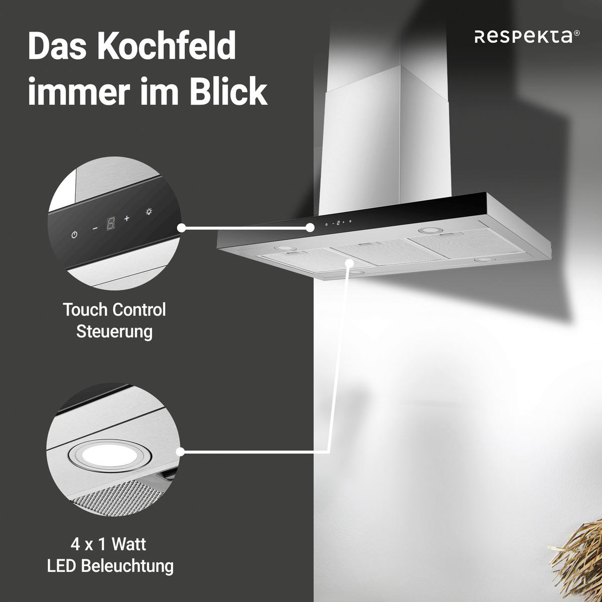 DUNSTABZUGSHAUBE Edelstahlfarben B: 89,5cm - Edelstahlfarben, Trend, Glas/Metall (89,5/65/60cm) - Respekta